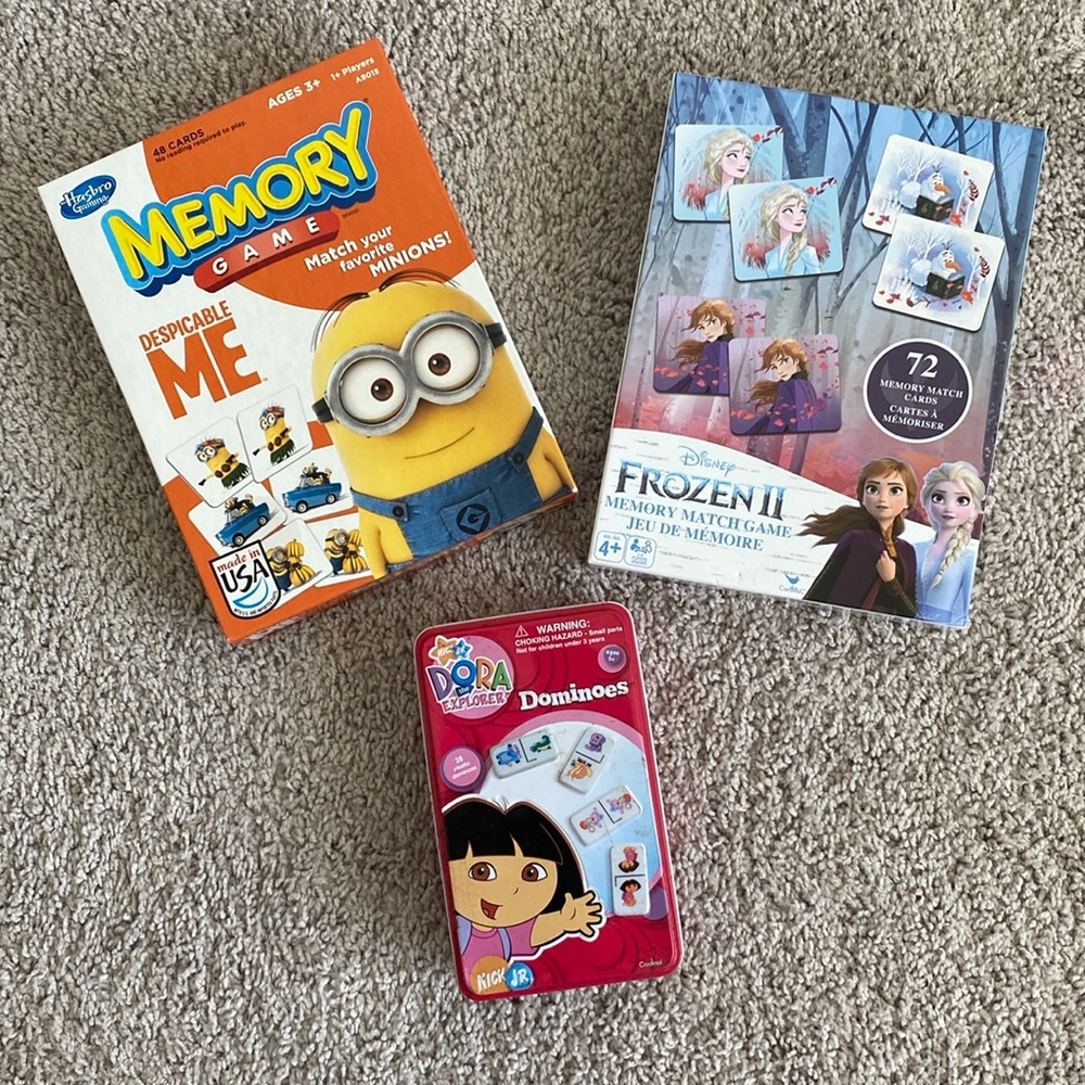 Dora The Explorer Disney Frozen II & Despicable Me Memory Match Game Toy Bundle